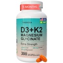 Vitamine D3 K2 Magnesium Supplement - Extra sterkte met 10000 IE Vitamine D3, Magnesium Glycinaat en 200 mcg K2 MK-7 Vitaminesupplementen Complex, voor vrouwen en mannen - 300 Softgels