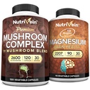 Nutrivein Premium 120 Cap Mushroom Complex 2600mg & 90 Cap Magnesium 2207mg Bundel - 11 Paddenstoelen - Lions Mane, Chaga, Reishi, Cordyceps, & More - Immune & Hersenfunctie Plus Geheugen & Focus