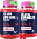 Gommies monohydratées de créatine pour les femmes et les hommes, Taurine & B6, Gommies préentraînement de Créatine à croquer pour la croissance musculaire et la force maximale, l'énergie, l'endurance, la créatine pour les hommes et les femmes - 2 bouteilles