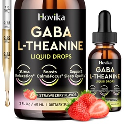 GABA L-Theanine Drops - Liquid GABA L-Theanine Supplement with L-Theanine, Ashwagandha, Magnesium Glycinate, Vitamin C, B6 - Support Sleep, Relaxation, Calm Mood & Focus - Strawberry Flavor, 2 Fl Oz
