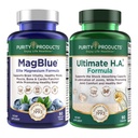 Purity Products MagBlue + Ultimate H.A. - MagBlue (Magnesium Bisglycinate Chelate Buffered + Vitamin D3 + Organic Blueberries + More) - Ultimate H.A. (Collagen, Quercetin, Hyaluronic Acid + More)