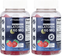 Vitamatic Sugar Free Melatonin 60 mg - 60 Vegetarian Gummies - Non-Habit Forming Supplement (Pack of 2)