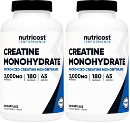 Nutricost Creatine Monohydraat 3.000 mg, 180 capsules (750 mg per capsule) - Glutenvrij, niet-GMO (verpakking van 2)