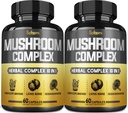 Satoomi 10in1 Paddestoel Complexe Supplementen Capsules - 4 maand levering - Blends with Lions Mane, Cordyceps, Reishi, Chaga, Maitake, Shitake & Others - 2 Packs 60 Capsules