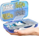 Travel pil Organizer - luchtdichte geneeskunde geval voor reizen Portable Pharmacy Box met labels Vitamine Container 8 Compartiment Supplement Medication Holder Grote capaciteit dagelijks (blauw)