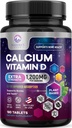 Calcium 1200 mg met vitamine D3, calciumsupplementen Vitaminen, botten, tanden en immuungezondheidsondersteuning, calciumsupplementen met D voor vrouwen en mannen, nature's Absorbable Calcium Carbonaat - 180 tabletten