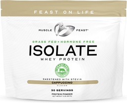 Muscle Feast Grass-Fed Wei Proteïne Isolaat, Alle Natuurlijke Hormone Gratis Pasture Verhoogd, Wei Isolaat Proteïne Poeder voor Mannen en Vrouwen, Schoon, Glutenvrij, Heerlijk Isolaat Proteïne - Cappuccino, 2lb