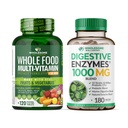 Wholesome Wellness Whole Food Multivitamin for Men - Natural Multi Vitamins, Minerals, Organic Extracts Digestive Enzymes 1000MG Plus Prebiotics & Probiotics Bundle