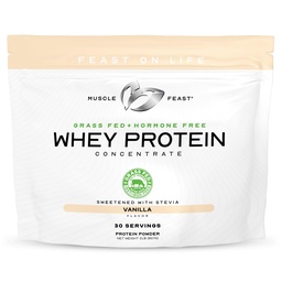 Muscle Feast Grass-Fed Whey Protein Concentrate Powder, All Natural, Hormone Free Pasture Raised Whey Protein Powder for Women & Men, Clean, Non-GMO & Gluten Free Whey Concentrate - Vanilla, 2lb