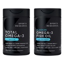 Sports Research® Omega-3 Trousse d'huile de poisson - Total Omega-3 2200mg (Krill, Salmon & Pollock) + Huile de poisson triple résistance 1250mg - Supplément EPA et DHA élevé