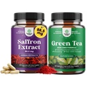 Bundle of Pure Extract of Saffron Supplements - Crocus Sativus Flower of Saffron for Good Mood and Green Tea Extract Capsules - EGCG, Caffeine & Polyphenols for Metabolism Support
