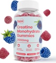 Creatine Monohydraat Gummy's voor mannen en vrouwen - Hoge zuiverheid Sour Blue Raspberry- Kauwbare Creatine Infused Gummy voor spierkracht & energie Boost, Bio available Pre-Workout Supplement
