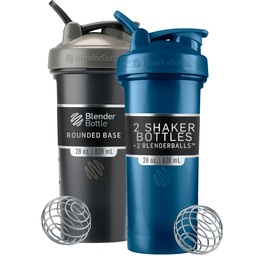 BlenderBottle Classic V2 Shaker Bottle Perfect for Protein Shakes and Pre Workout, 28-Ounce (2 Pack), Black and Navy