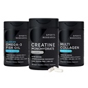 Sports Research® Supplements Pack - Creatine Monohydrate Capsules + Triple Strength Omega 3 Fish Oil + Multi Collagen Peptides (Type I, II, III, V, X) Enhanced with Hyaluronic Acid & Vitamin C