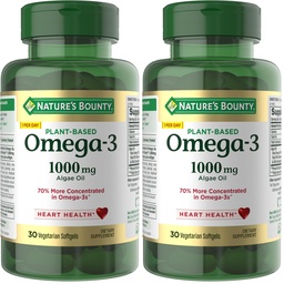 Nature's Bounty Omega 3, Plant-Based Omega 3 Fatty Acid Supplement, 520mg, ondersteunt de gezondheid van het hele lichaam inclusief hart, huid, Joint, 30 Vegetarische Softgels, Visolie Alternatief (pakket van 2)