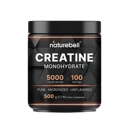 NatureBell Creatine Monohydrate Powder - 500g - Micronized Powder - levert 5000mg Creatine Per Serving - Pre-workout of Post-workout Support* - Vegan & Keto Friendly - Unflavored