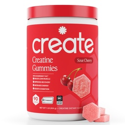 Create Creatine Monohydrate Gummies for Men & Women, Boost Focus, Strength, and Endurance, Anti-Melting Formula, Vegan, Gluten-Free, Non-GMO, 1.5g of Creatine per Gummy (Sour Cherry)