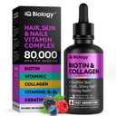 Biotine liquide pour la croissance des cheveux, de la peau et des ongles - 80.000 mcg Vitamines capillaires gouttes - Biotine extra force 5000mcg, collagène, kératine avec acide hyaluronique - Supplément multivitamine pour les femmes et les hommes - 2 fl oz