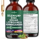 Schildklierondersteuningsdruppels - Selenium, Zink, Jodium, L Tyrosine, Ashwagandha, Turmeric, Schisandra Guggu, Cayenne, Basil - Liquid Supplement Folate Koper Alcohol -Free, Vegan, Non-GMO 2 oz