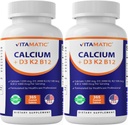Vitamatic Calcium Supplement 1200mg with D3, K2 & B12, Immune & Bone Health Support - 365 Coated Tablets-2 Pack