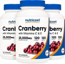 Nutricost Cranberry Extract 25.000 mg (120 porties) 3 flessen met vitamine C & E