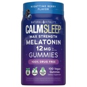 Natural Vitality Calm Sleep Melatonin 12mg Gummies | Max Strength Berry Flavored Formula | 100% Drug Free | Non-GMO, Vegan and Gluten Free Supplement |100 Count