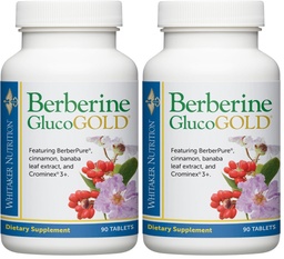 Dr. Whitaker’s Berberine GlucoGold Supplement with 1500 mg per Day of BerberPure Berberine, Concentrated Cinnamon, Crominex Chromium and Banaba Leaf Extract (90 Tablets) (Pack of 2)