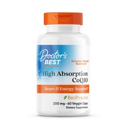 Doctor's Best High Absorptie CoQ10 200mg with BioPerine Supplement - Co-enzym Q10 Caps for Heart Health & Antioxidant Support, CoQ10 200 mg for Women & Men, Non GMO - 60 Veg Capsules