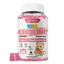 Kids Choline Gummies with Omega 3 (DHA+EPA), Phosphatidylserine for Kids & Teens 4+ with Vitamin D3, B6 & B12 for Brain Health, Focus, Immune Support, Sugar-Free, Vegan, Peach Flavor - 60 Count
