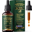Herbal Gut Detox & Cleanse Drops 2 fl oz, Liposomal Dewormer for Humans with Wormwood, Black Walnut, Clove, Pumpkin Seed, PAU D'Arco, Candida & Yeast Balance Formula, 5X Better Absorbtion