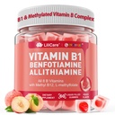 Vitamine B1 & Gemethyleerde vitamine B Complex Gummies - Alle B-vitaminen, Benfotiamine, Thiamine & Inositol, Gemethyleerde B1 B2 B6 Multivitaminen, L-methylfolaat, Methyl B12 voor nerve cognitieve energie, 60 Ct