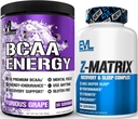 Evlutie ZMatrix Magnesium en Zink Post Workout Supplement (60 Servings) Plus Replenishing BCAA's Aminozuren Powder for Pre & Post Workout (Grape, 30 Servings)