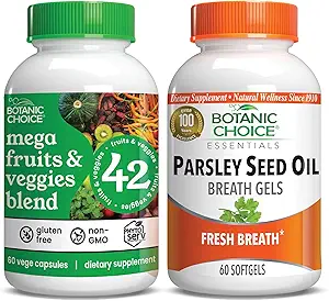Choix botanique - Mélange d'huile Mega Fruits & Veggies et de graines de persil - Suppléments pour l'équilibre énergétique et l'assainissement respiratoire pour adultes