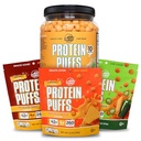 Twin Peaks Low Carb, Keto Friendly Protein Puffs, Knoflook Parmesan (300g, 21g Protein, 2g Carbs) + Twin Peaks Ingredients Low Carb, Keto Friendly Protein Puffs, (Variety Pack, 2.1 Ounce), 2 Servings,