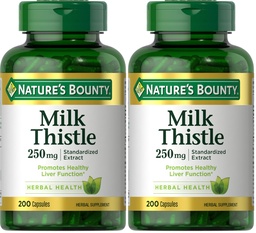 Nature's Bounty Milk Thistle Capsules, Traditioneel gebruikt voor de gezondheid van de lever, kruidensupplement, 250 mg per portie, 200 Telling (verpakking van 2)