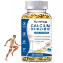 Nutriview 2000mg D3 K2 B12 Softgels Calcium, Supplemento de Calcio, Versterk botten en tanden, Boost Energy, Non-GMO, 120 Softgels