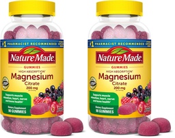 Nature Made High Absorption Magnesium Citrate 200 mg per Serving, Magnesium-Supplement for Muscle, Nerve, Bone and Heart Support, 90 Magnesium Gummies, 45 Day Supply,(Pack of 2)