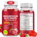 Magnesium Glycinate Gummies (Raspberry) 600mg, Sugar Free with Magnesium L-Threonate, Calcium, Potassium, Vitamin D3, B6 & CoQ10, High Absorption Support for Relaxation,Muscles & Energy, 120 Count