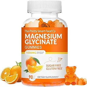 Magnésium Glycinat Gommies 1000mg - 90 Ct. Suppléments de potassium Magnésium pour la relaxation, le soulagement du stress, avec vitamine D, B6, CoQ10 pour calme d'humeur et de sommeil - Gommies orange