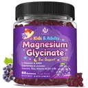Sugar Free Magnesium Glycinate Gummies for Kids & Adults - Zzz Support, Relaxation & Cognition Support, 200/400mg Magnesium Gummies with L-Theanine, GABA, Calcium, B6, D3, C & K2, Grape Flavor, 60 Ct