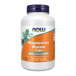 MAINTENANT compléments alimentaires, bouchons de malate de magnésium contenant 95 mg de magnésium élémentaire, support du système nerveux*, 180 capsules de légumes