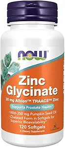 Suppléments, Zinc Glycinate avec 250 mg d'huile de graines de citrouille, soutient la santé de la prostate*, 120 Softgels