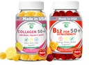 Lunakai USA Made Collagen & B12 Gummies Bundle for Adults 50+, Supports Skin, Hair, Joint Health & Energy, Non-GMO, Delicious Lemon & Orange Flavors, 60ct Each
