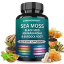 Sea Moss Advanced - Sea Moss 3000mg Black Seed Oil 2000mg Ashwagandha 1000MG Bladderwrack 1000mg Burdock 1000mg & Vitamine C Vitamine D3 Voor huidhaarsupplementen 