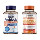 Geheel Wellness Biologische Probiotica 100 Miljard CFU, Dr Geformuleerd voor Vrouwen en Mannen + Liposomale Vitamine C Capsules (200 Pillen 1500mg Gebufferd) Hoge Absorptie VIT C Bundel