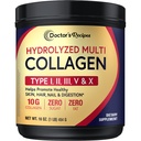 Doctor's Recipes Multi Collagen Peptides Powder for Women & Men, Grass-Fed Bovine Hydrolyzed Protein Type I II III V X, for Skin, Hair, Nails, Unflavored, Easy to Dissolve, Paleo & Keto, 16oz