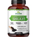 Zazzee 100% Himalayan pur Shilajit 20:1 Extrait, 7000 mg de force par capsule, 50% acide fulvic, 120 portions par bouteille, 20X puissance, riche en minéraux traces, non OGM, végétalien, fabriqué aux États-Unis