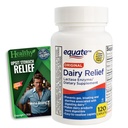 Equate Dairy Relief Lactase Enyzme - 120 Caplets and Vital Volumes Upset Stomach Tips Card Bundle