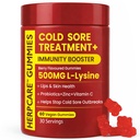 Cold Sore Treatment for Lip & Skin Support with L-Lysine, Zinc, Vitamin C & Probiotics | Vegan Immunity Booster That Helps Prevent Outbreaks & Promotes Faster Healing | 60 Berry Flavored Gummies