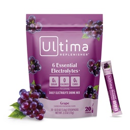 Ultima Replenisher Daily Electrolyte Powder – Grape, 20 Stickpacks – Zero Sugar Hydration Packets with 6 Electrolytes and Minerals – Sugar Free, Plant Based & Keto Friendly Drink Mix